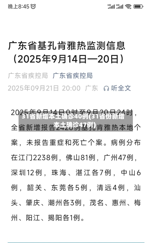 31省新增本土确诊40例(31省份新增本土确诊47例)