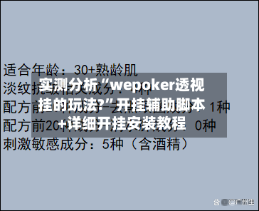 实测分析“wepoker透视挂的玩法?”开挂辅助脚本+详细开挂安装教程-第3张图片