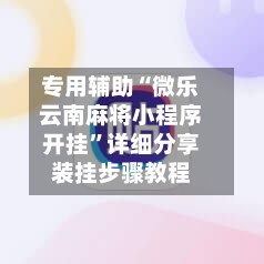 专用辅助“微乐云南麻将小程序开挂”详细分享装挂步骤教程-第2张图片