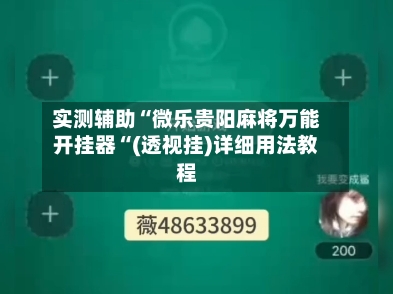 实测辅助“微乐贵阳麻将万能开挂器“(透视挂)详细用法教程