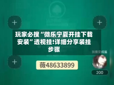 玩家必搜“微乐宁夏开挂下载安装	”透视挂!详细分享装挂步骤-第2张图片