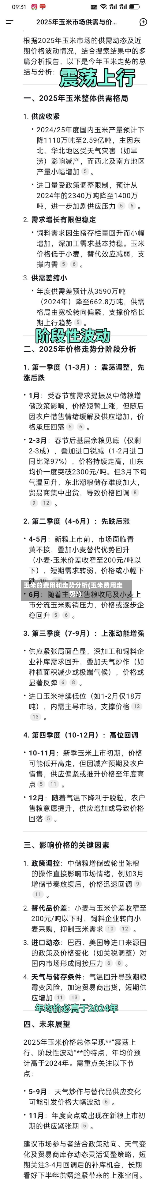 玉米的费用和走势分析(玉米费用走势?)